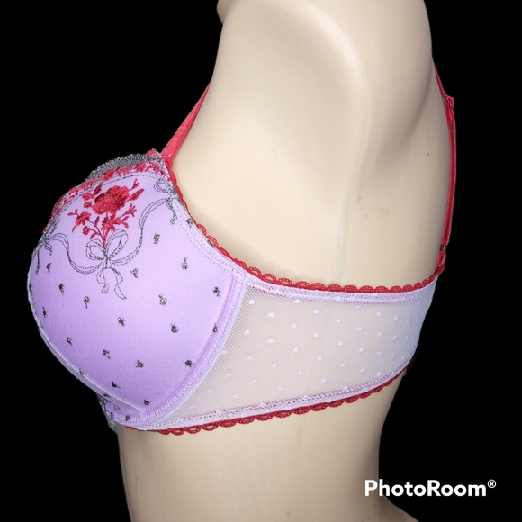 🆕️VS VERY SEXY Rosebud Dot Push-Up Bra Size 36B Lipstick Red & Lilac - Picture 9 of 14